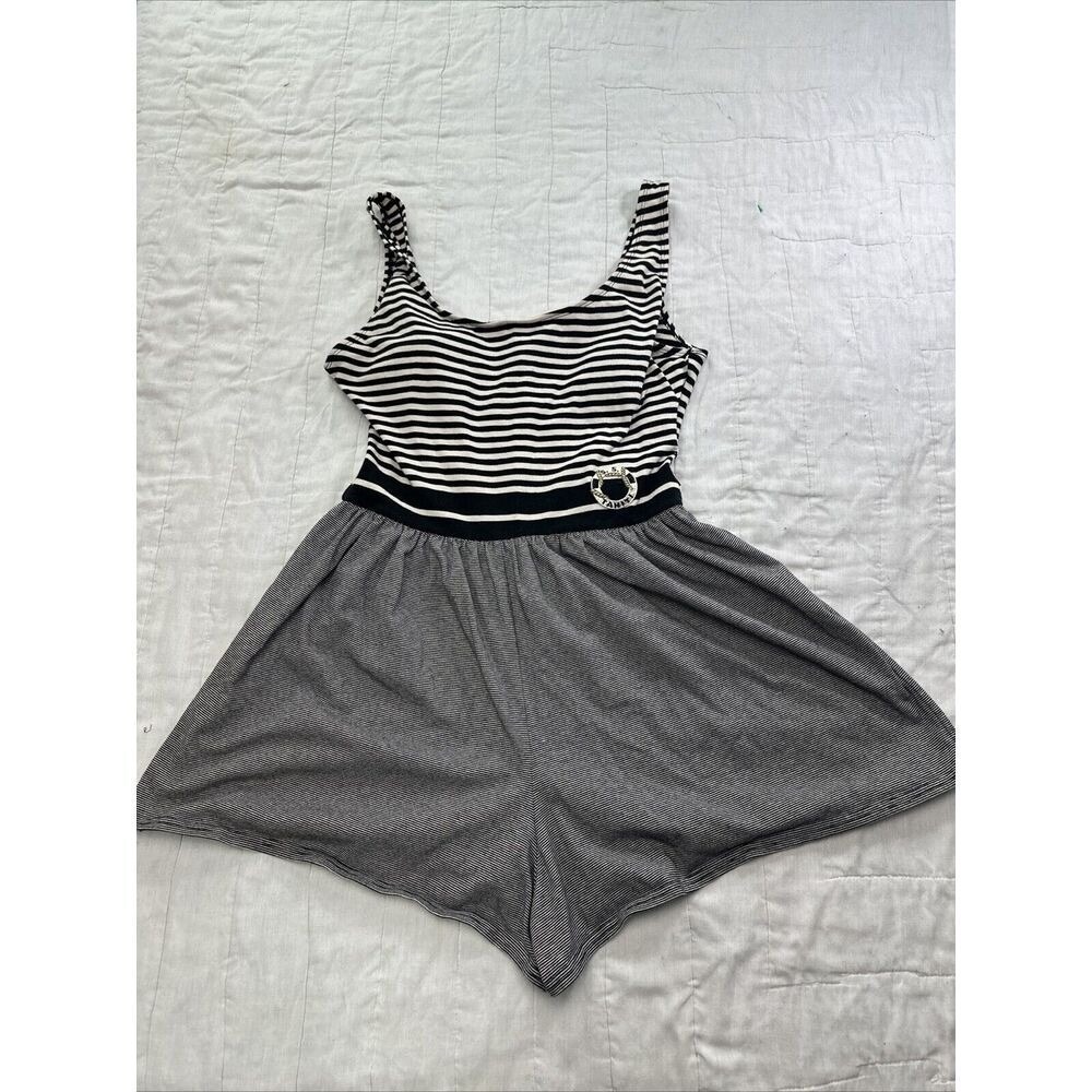 Tahiti Nautical Striped Romper Sleeveless Juniors 13/14 Black White Gray Retro